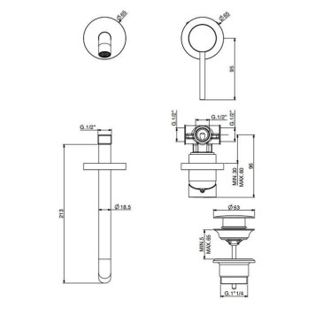 Gattoni Circle Two Смеситель для раковины встраиваемый, излив 208 мм, цвет: черный матовый-1