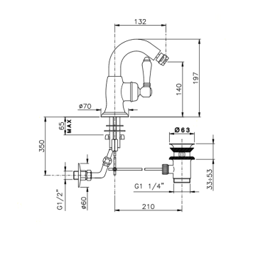 Nicolazzi P.m. Blanc Смеситель для биде, на 1 отв, с донным клапаном, излив: 132 мм, ручки белая керамика, цвет: хром-1