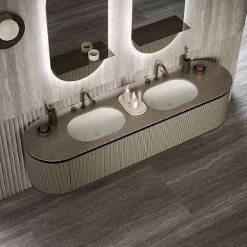 Oasis Naos Композиция №3 Комплект мебели 216х56xh45см, подвесной, мраморный топ pietra medea, цвет: никель черный/лак матовый. 0HYDK20001, 0NAOA4B007, 0NAOB9B003, 0NAOB9B004, 0TCUMR5701(216/PM)+0VSCSTT00000001-2