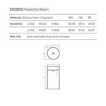 Dea Design Pedestal Basin Раковина напольная d45хh90см, цвет: белый