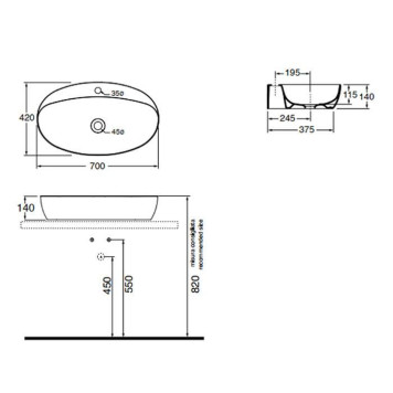 Azzurra Elegance Circle Раковина накладная, 70x42xH14 см, 1 отв., без перелива, цвет: Bianco lucido-4