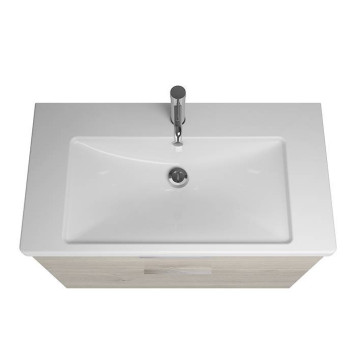 BURGBAD Eqio База подвесная с керамическим умывальником 93х49х64.5см. 2 ящика с ручкой желоб., c 1 отв под смес. цвет: фланелевый дубовый F2632-1