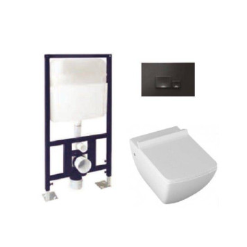 Комплект унитаз инсталляция клавиша, ISVEA, Purita, подвесной, шгв 345-550-400, цвет-белый/черный