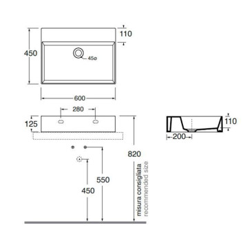 Azzurra Elegance Squared Раковина подвесная/накладная, 60x45xH12,5 см, без отв., цвет: Tortora-1