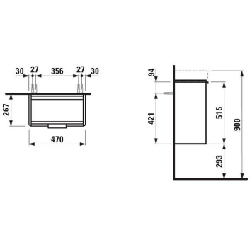 Laufen Base Тумба с раковиной, 47x26.5x53см., с 1 дверью, петли слева, органайзер для ящика, цвет: белый матовый. 8.1595.5.000.104.1, 4.0210.1.110.260.1-3