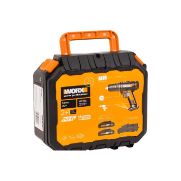 Дрель-шуруповерт аккумуляторная WORX WX108, 45Нм, 20В, 2Ач x2, ЗУ 2А, кейс-6