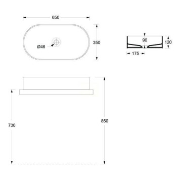 Alice Hide Stadium Раковина 65x35х12см., накладная, без отв., цвет: чёрный матовый. 31120108-2