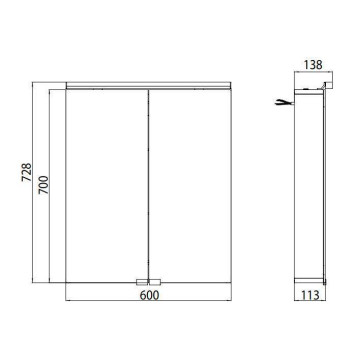 EMCO Flat Зеркальный шкаф 60х72.7см., LED-подсветка, 2 двери, 2 полки, розетка, без нижней подсветки-1
