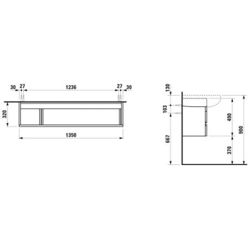 Laufen Alessi One Тумба с раковиной, 160х50см, с 2 выдвиж. ящиками, подвесная, покрытие LLC, цвет: орех/белый-1