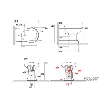 Kerasan Retro Биде напольное 61х39см, приставное BTW с 1 отв. под смеситель, цвет: белый-1