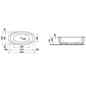 Laufen Alessi One Ванна 203x102x46см, отдельностоящая, без гидромасс, без слив-перелива, с каркасом и панелью, материал: акрил, цвет: белый. 2.4197.0.000.000.1-4