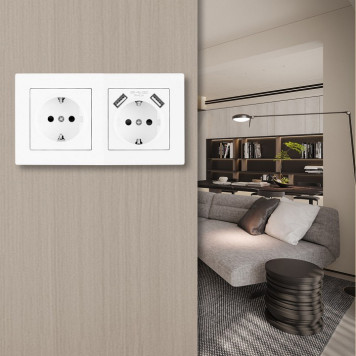 Розетка с заземлением и со шторкой и 2хUSB Arte Milano SET06-2 SET06-2-47-1-40-1 white-1