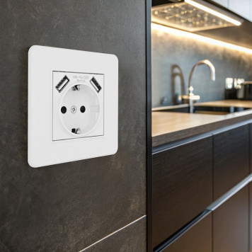 Розетка с заземлением и со шторкой и 2хUSB Arte Milano SET16-1 SET16-1-47-1 white-1