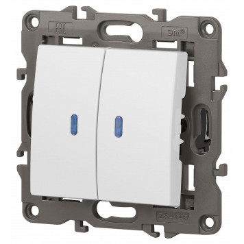 Выключатель двухклавишный с подсветкой без рамки Эра Эра Elegance 14-1105-01-2