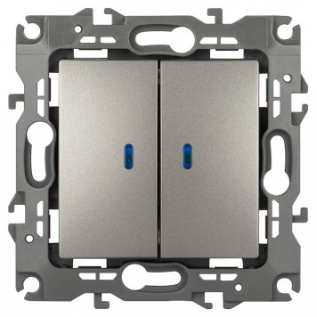 Выключатель двухклавишный с подсветкой без рамки Эра Эра 12 12-1105-16