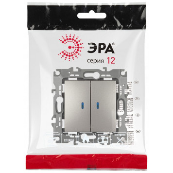Выключатель двухклавишный с подсветкой без рамки Эра Эра 12 12-1105-16-3