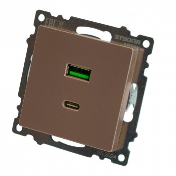 Розетка 2хUSB type A и C без рамки Stekker Катрин 50056-3