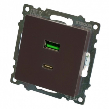 Розетка 2хUSB type A и C без рамки Stekker Катрин 50057-3