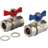 *12081221001 REHAU RAUTHERM S Комплект двух прямых никелирован. шаровых кранов G1  для коллекторов (12081221001)