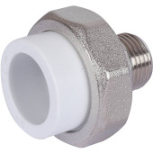 Муфта разъемная с наружной резьбой Политэк 25х1/2 для полипропиленовых труб под сварку (цвет белый) (9800002512)