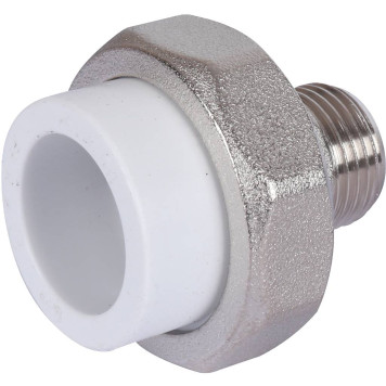 Муфта Политэк разъемная 25х1/2& для полипропиленовых труб под сварку с наружной резьбой (белая)