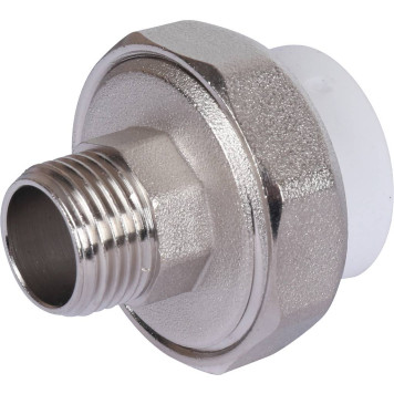 Муфта Политэк разъемная 25х1/2& для полипропиленовых труб под сварку с наружной резьбой (белая)-1