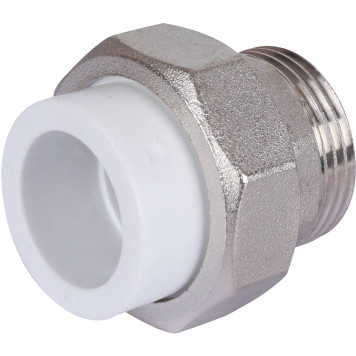 Муфта разъемная Политэк 25x1 с наружной резьбой для сварки полипропиленовых труб (белая)