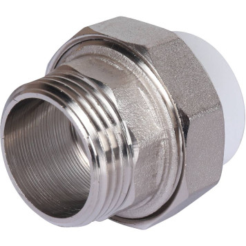 Муфта разъемная Политэк 25x1 с наружной резьбой для сварки полипропиленовых труб (белая)-1