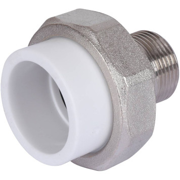 Муфта разъемная Политэк 32х3/4 для полипропиленовых труб с наружной резьбой под сварку (белая)