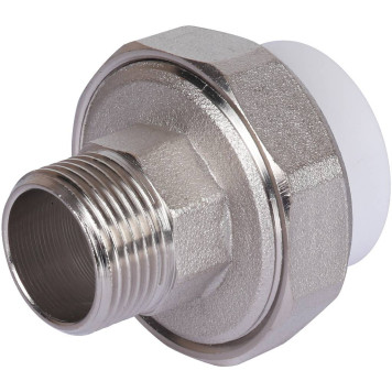 Муфта разъемная Политэк 32х3/4 для полипропиленовых труб с наружной резьбой под сварку (белая)-1