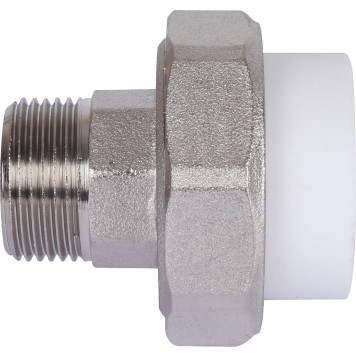 Муфта разъемная Политэк 32х3/4 для полипропиленовых труб с наружной резьбой под сварку (белая)-2