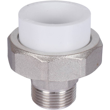 Муфта разъемная Политэк 32х3/4 для полипропиленовых труб с наружной резьбой под сварку (белая)-3