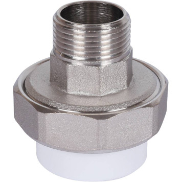 Муфта разъемная Политэк 32х3/4 для полипропиленовых труб с наружной резьбой под сварку (белая)-4