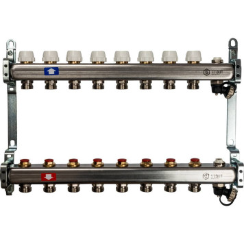 STOUT Коллектор из нержавеющей стали без расходомеров, с клапаном выпуска воздуха и сливом 8 выходов