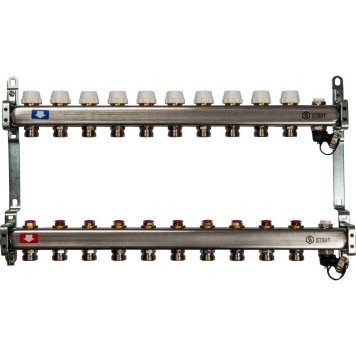 Коллектор STOUT из нержавеющей стали с клапаном выпуска воздуха и сливом, 10 выходов.