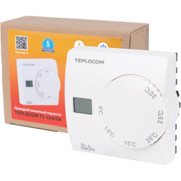 Термостат комнатный Teplocom TS-2AA/8A, проводной, реле 250В, 8А 911 (911)-4