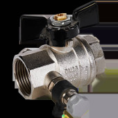 Кран шаровой BUGATTI Oregon 1” с дренажем и воздухоотводчиком, (ручка-бабочка) внут-внут резьба (03320017)