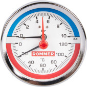 Термоманометр аксиальный ROMMER 80 мм 120 градусов в комплекте с автоматическим запорным клапаном 1/2 (RIM-0005-801015)