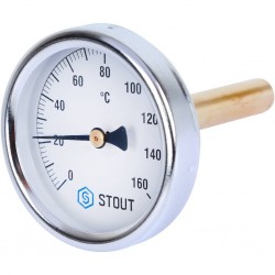 Термометр биметаллический STOUT SIM-002 с погружной гильзой 0-160°С, Dn 63 мм, гильза 75 мм 1/2.