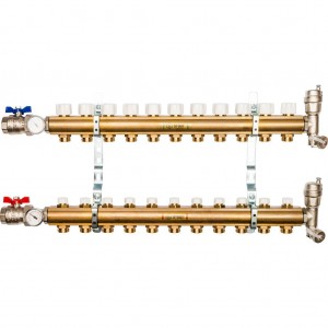 Распределительный коллектор STOUT из латуни без расходомеров на 11 выходов