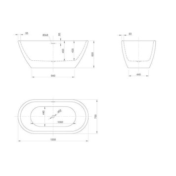 Knief Form XS Ванна отдельностоящая 155х75х60см, без слива-перелива, цвет: белый-2
