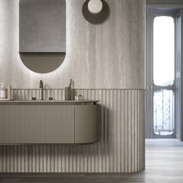 Oasis Naos Композиция №3 Комплект мебели 216х56xh45см, подвесной, мраморный топ pietra medea, цвет: никель черный/лак матовый. 0HYDK20001, 0NAOA4B007, 0NAOB9B003, 0NAOB9B004, 0TCUMR5701(216/PM)+0VSCSTT00000001-1