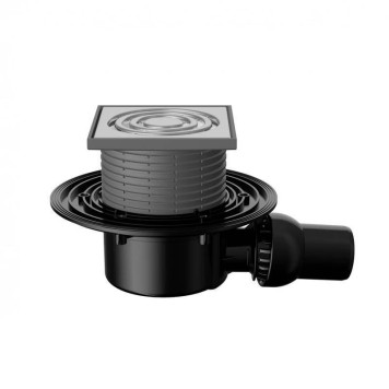 Трап Fachmann 122 x 122 мм T 090.0 SDsP сухой сифон, гориз. выпуск 40/50, нерж. сталь с прижимным фланцем