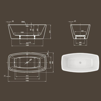 KNIEF Cube Ванна отдельностоящая 155x80x60см, цвет: белый. 0100-091-06, 0100-254-1