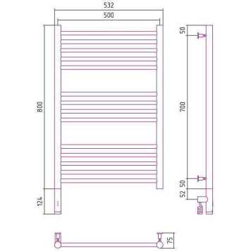 Сунержа Богема 3.0 Полотенцесушитель электрический 50x80h, лев., цвет: мат. золото 032-5804-8050-1