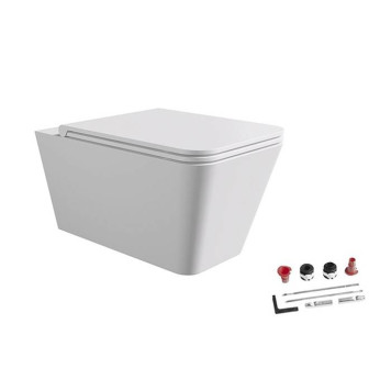 Alice Hide Square Унитаз 55х35см., подвесной, безободковый, с сиденьем и крышкой с микролифтом, с набором для крепления, цвет: белый матовый. 31210109SET