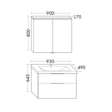 BURGBAD Eqio База подвесная с керамическим умывальником 93х49х64.5см. 2 ящика с ручкой желоб., c 1 отв под смес. цвет: фланелевый дубовый F2632-3