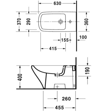 Duravit DuraStyle Биде напольное приставное 63х37см., с 1 отв под смеситель. с креплением, цвет: белый. 2283100000-1