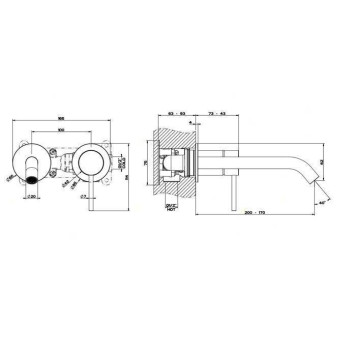 Gessi Flessa Смеситель для раковины с изливом 200 мм, без донного клапана, внешняя часть, цвет: шлифованная сталь. 54086#239-1