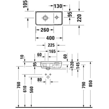 Duravit D-Neo Раковина подвесная, 40см., без перелива, с 1 отв., dx, цвет: белый. 0739400041-3